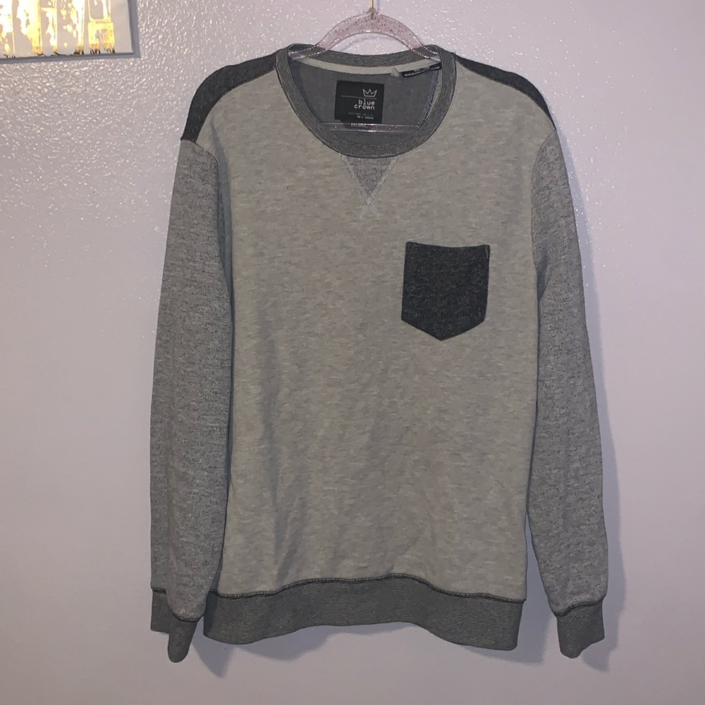 Blue Crown LA Pullover Sweatshirt Pocket Gray Comfy Lounging